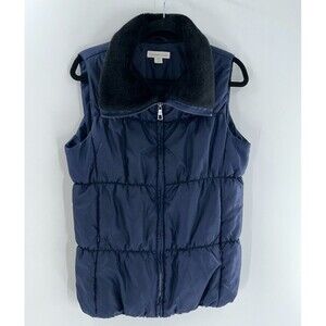 Women's Coldwater Creek Blue Puffer Vest Fleece Collar Size M